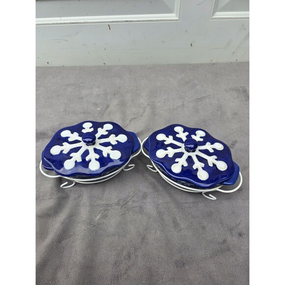 Lot2 Temp-tations by tara Cobalt Blue Snowflake Mini Covered Casserole Wire Rack